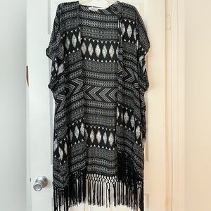 Black and white longline cover up in size medium